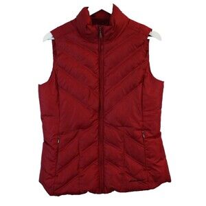 Eddie Bauer Vest Womens Medium Red Premium Goose Down Lightweight Zip Pockets